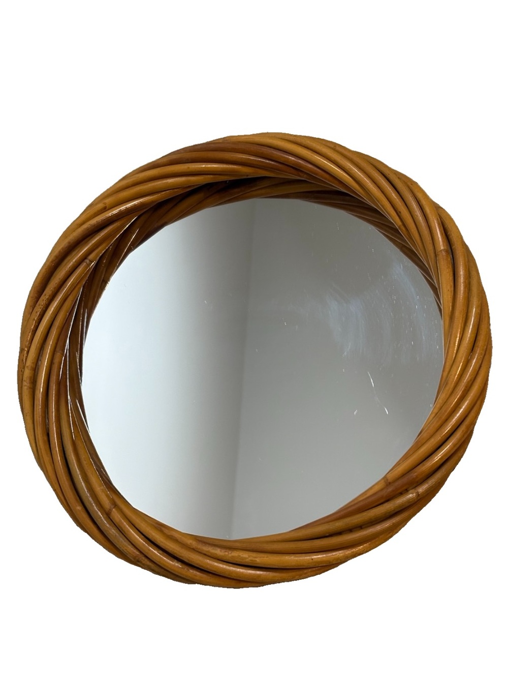 Vintage MCM Coastal Twisted Rattan Round Mirror Made in Germany